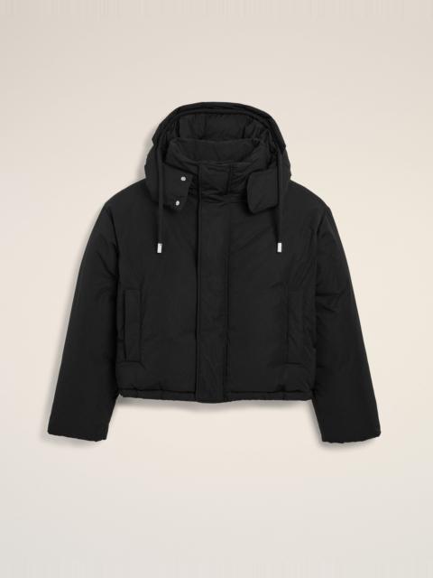 AMI Paris BLACK HOODED NYLON AND COTTON DOWN JACKET WITH AMI DE COEUR