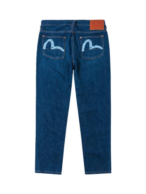 EVISU Mid-washed Seagull Print Taper Fit Jeans #2017