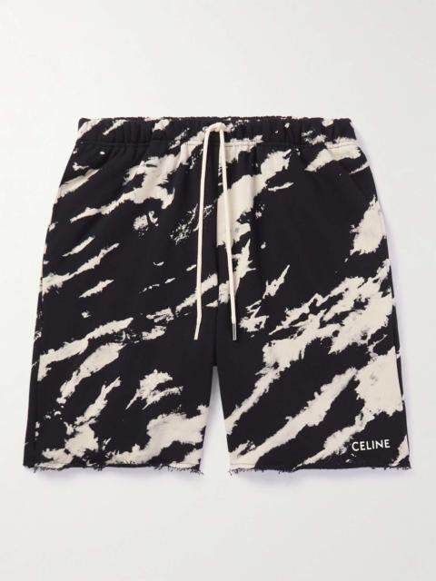 CELINE Straight-Leg Tie-Dyed Logo-Print Cotton-Jersey Drawstring Shorts