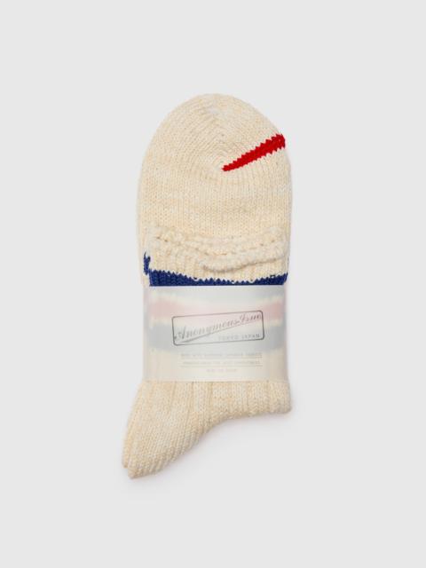 ANONYMOUSISM 3 Line Quarter Length Sock in Blue Red