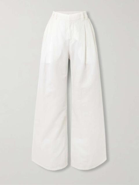 Pleated high-rise wide-leg jeans
