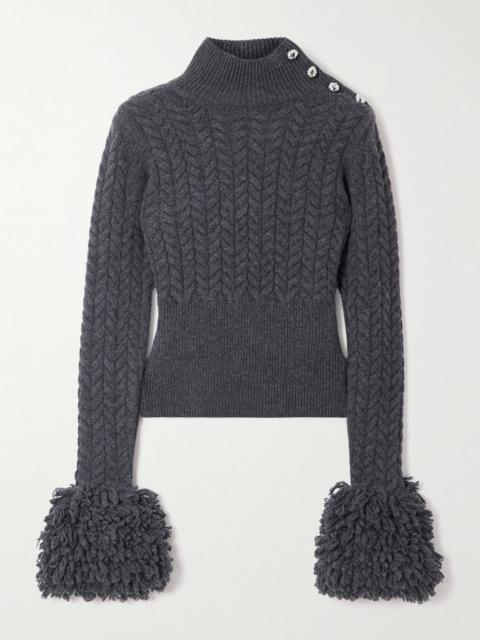 PATOU Cropped Fringed Cable-knit Merino Wool And Cashmere-blend Sweater