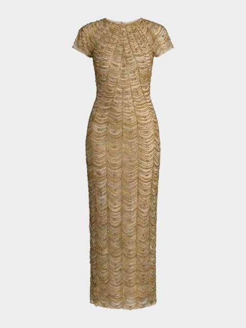 MAC DUGGAL Bead & Rhinestone Bodycon Midi Dress