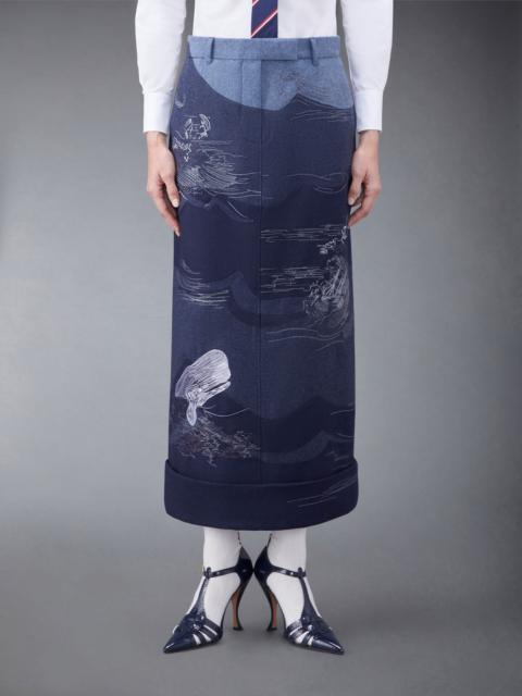 Thom Browne Wool Flannel Stitch Detail Calf Length Sack Skirt