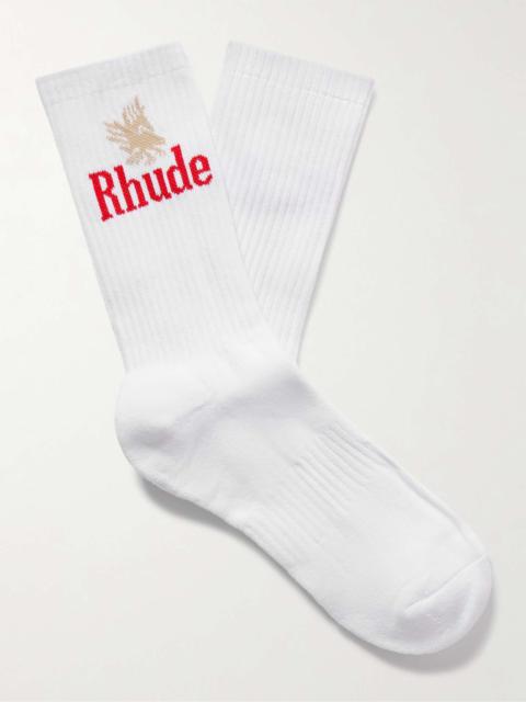 Ribbed Logo-Jacquard Cotton-Blend Socks