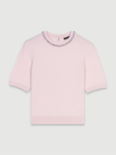 maje Knit crop jumper with rhinestones