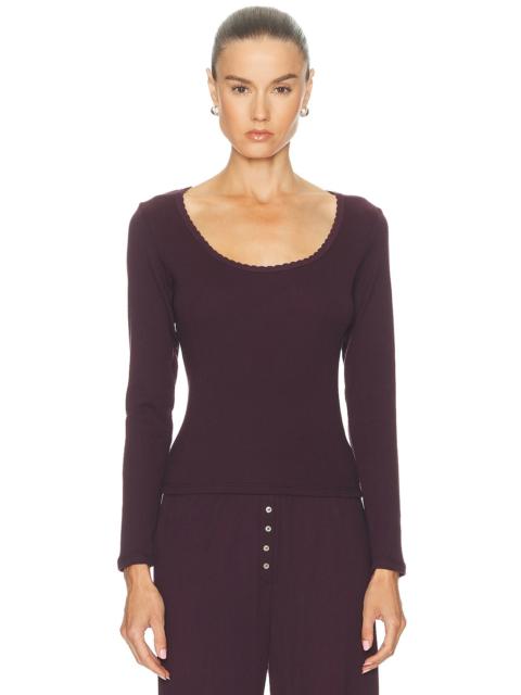 LESET Pointelle Long Sleeve Scoop Neck Top