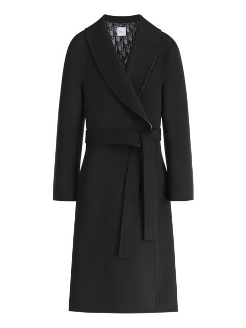 Dior BLACK DOUBLE-FACE VIRGIN WOOL AND SILK BELTED COAT WITH DIOR OBLIQUE INTERIOR