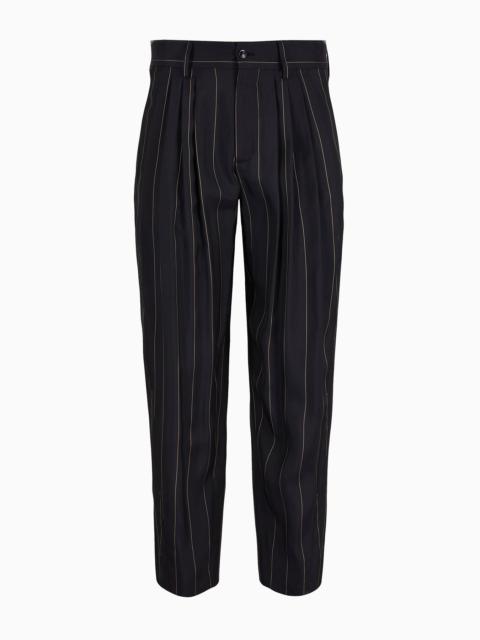 GIORGIO ARMANI Pinstriped viscose trousers with pleats