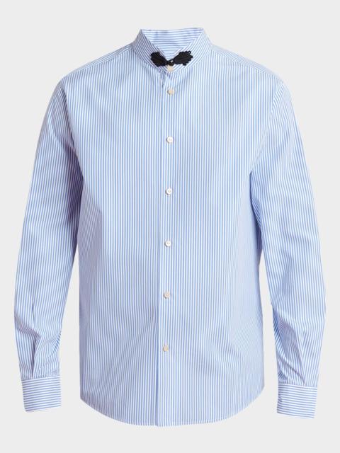 Valentino Men's Embroidered Striped Band-Collar Shirt
