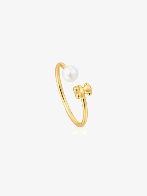 TOUS Bold Bear 18K solid gold open Ring with cultured pearl