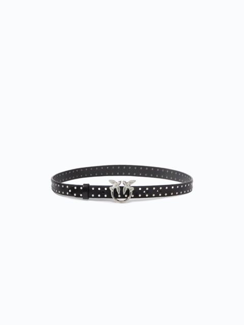 PINKO GLOSSY LEATHER BELT WITH LOVE BIRDS BUCKLE AND STUDS, 2 CM
