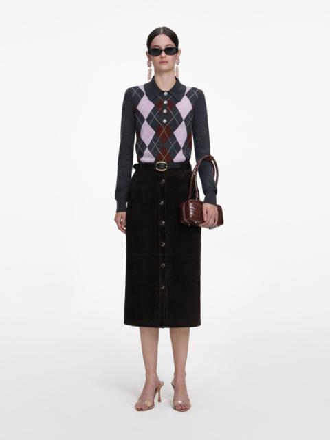 self-portrait Brown Suede Midi Skirt