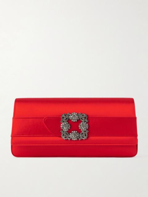 Manolo Blahnik Gothisi crystal-embellished satin clutch Red