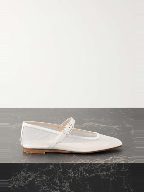 Leather-trimmed mesh Mary Jane ballet flats