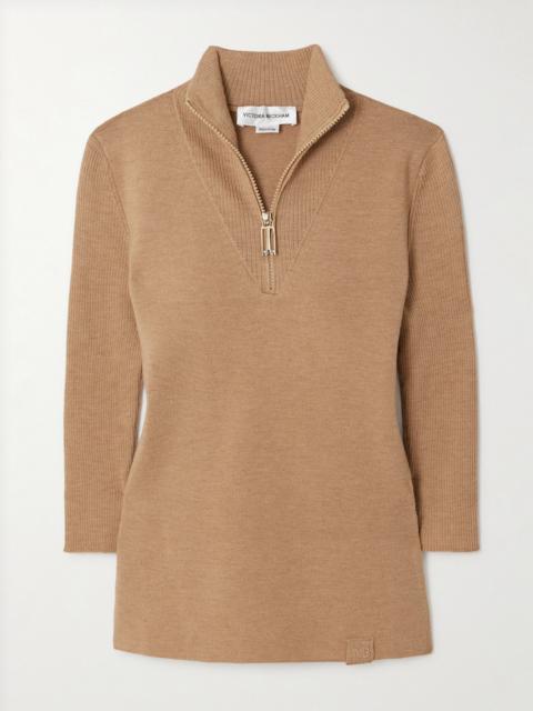 Victoria Beckham Ribbed Merino Wool-blend Half-zip Sweater