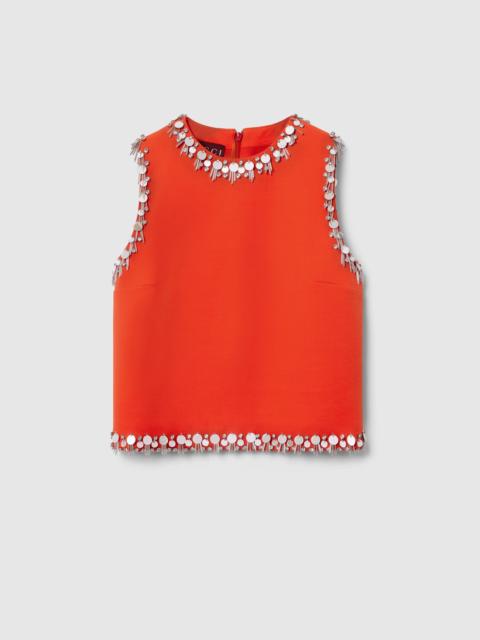 GUCCI Crêpe wool silk top with embroidery