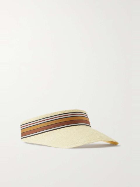 The Suitcase striped grosgrain-trimmed straw visor