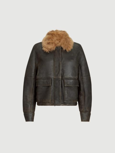 Brunello Cucinelli Vintage-effect shearling aviator jacket with monili