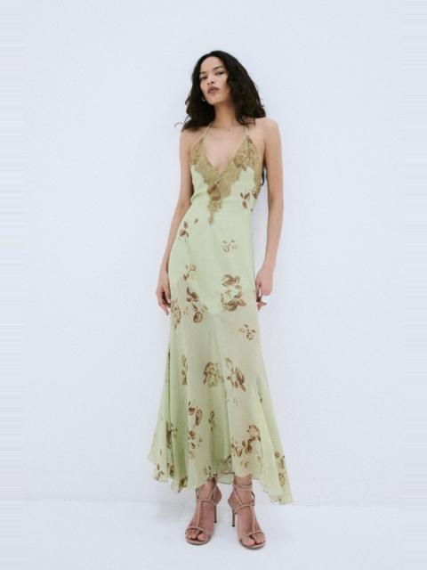 De La Vali CIELO MIDAXI DRESS & CAPE IN ROSA PALO GREEN VISCOSE GEORGETTE