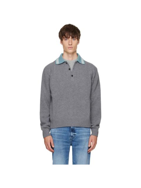 VERSACE Gray Wool & Cashmere Knit Polo