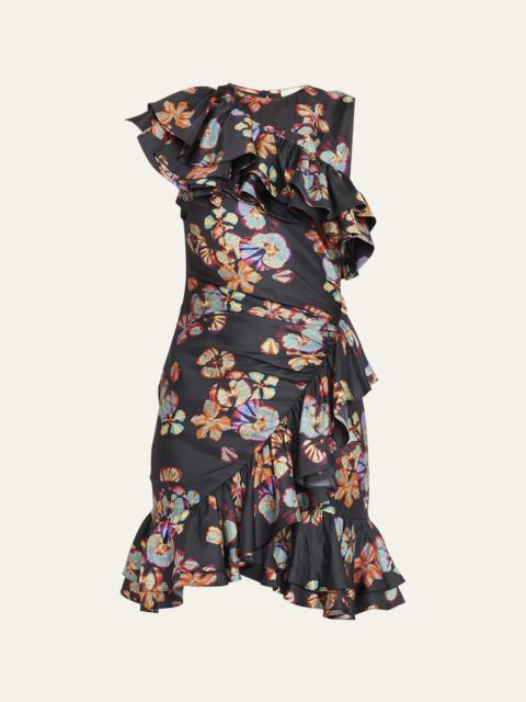 Candace Ruffled Floral Silk Mini Dress