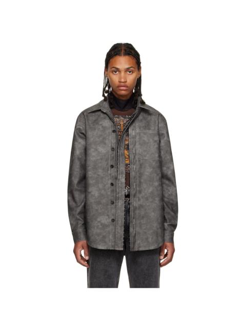 Y/Project Gray Hook-Eye Faux-Leather Shirt