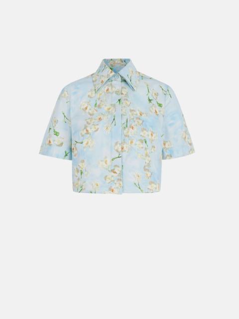 EMILIA WICKSTEAD Natalie Cropped Shirt In Little Lillies On Blue Floral Print Cotton Poplin