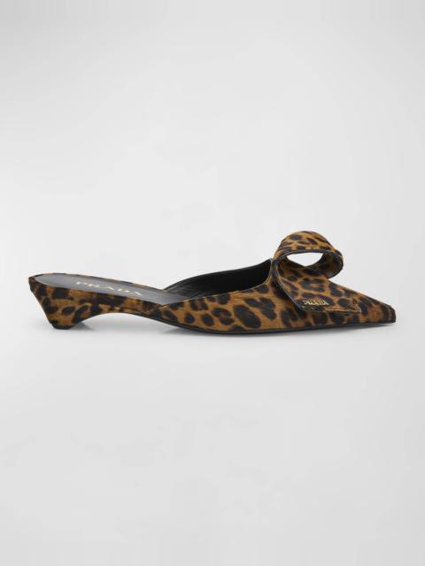 Prada Leopard Ribbon Ballerina Mules