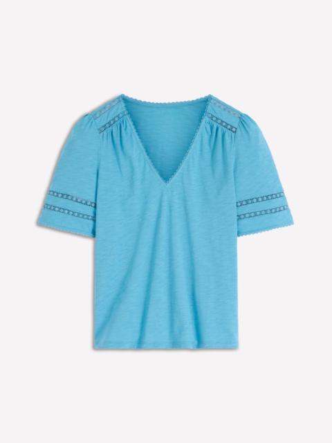 BODEN Poppy Trim V Neck T-Shirt-Duck Egg Blue