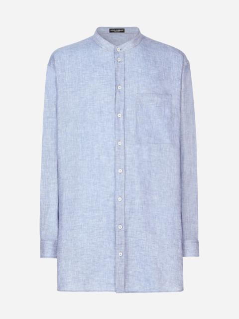 Oversize linen shirt with Mandarin collar