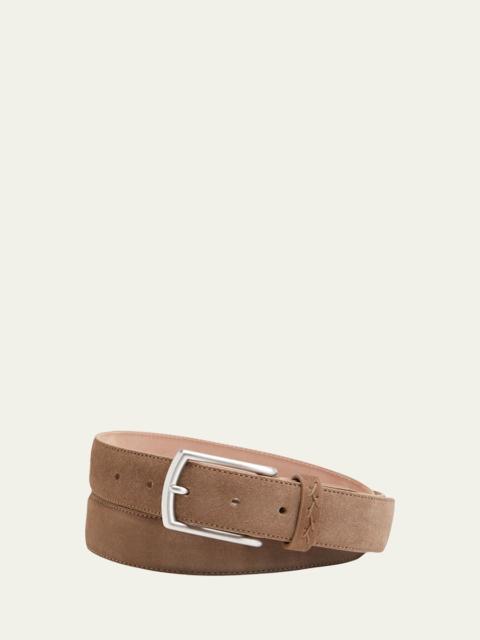 ZEGNA Men's Triple Stitch Leather Belt