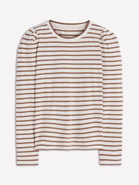 BODEN Pleat Sleeve Stripe Top-Ginger and Ivory Stripe