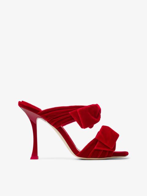 JIMMY CHOO Flaca Sandal 100 Red Velvet Sandal with Bow