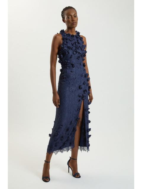 KAREN MILLEN Petal Applique Lace Woven Midi Dress