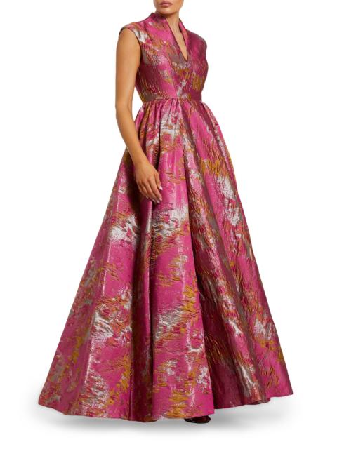 MAC DUGGAL Women's Brocade Sleeveless Fit &Flare Gown - Raspberry Multi