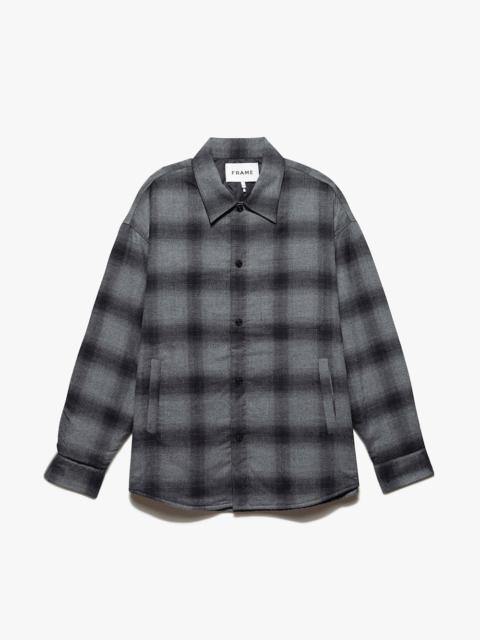 FRAME Padded Plaid Overshirt in Black/Grey Plaid