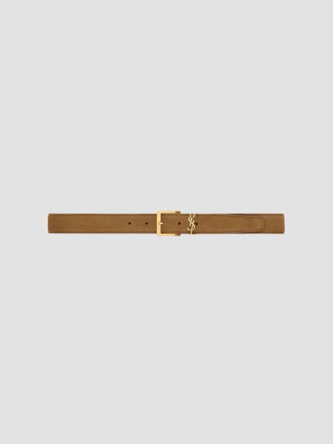 SAINT LAURENT Men's Cassandre Vadim Belt in Suede - Caramel Cognac