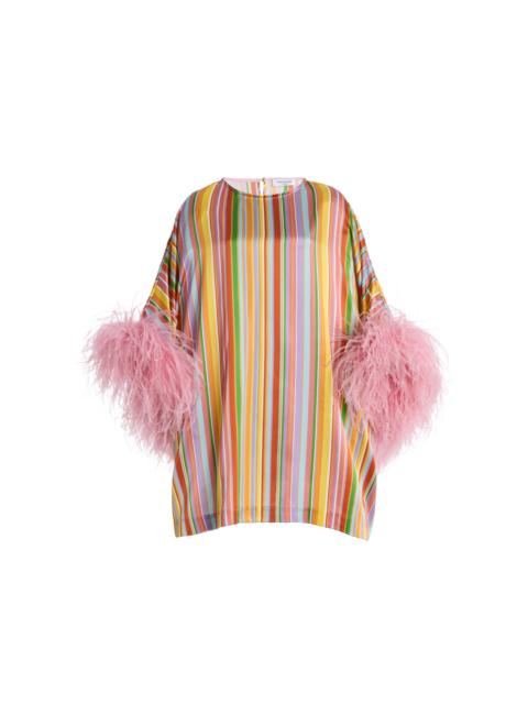 FRANÇOISE Exclusive La Isla Daisy Feather-Trimmed Silk Caftan