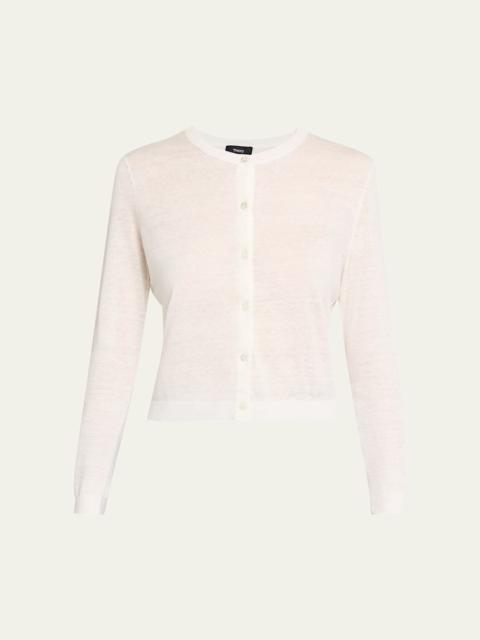 Theory Cropped Linen-Blend Cardigan