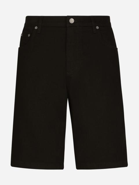 Black wash stretch denim shorts