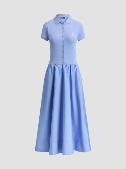 Polo Ralph Lauren Women's Hybrid Mesh Polo Midi Dress - Dress Shirt Blue