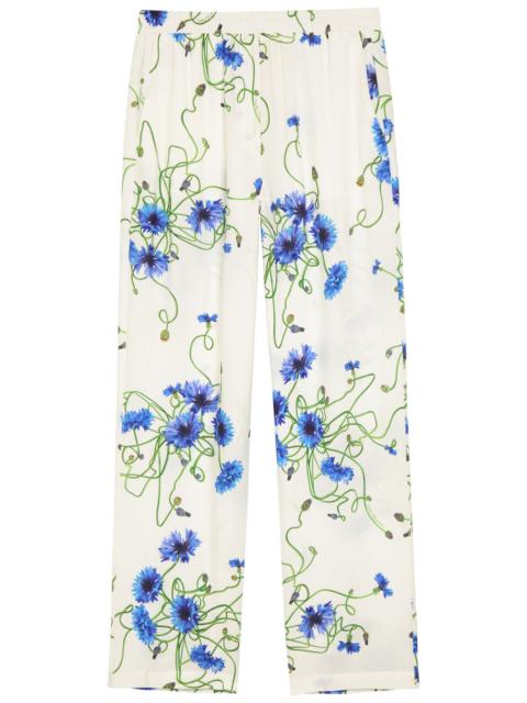 Stella McCartney Stella Mccartney Floral Print Straight-leg Textured Satin Trousers