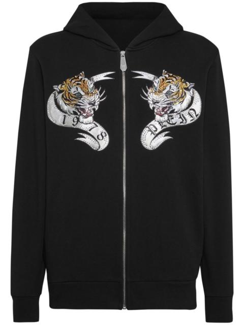PHILIPP PLEIN tiger-print crystal-embellished hoodie