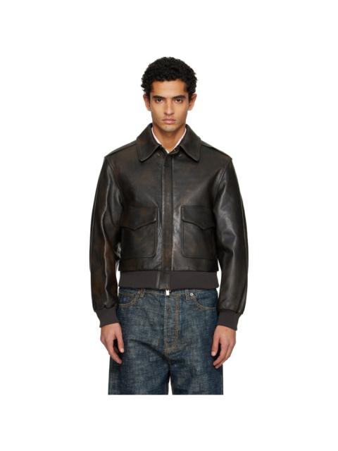 Tonywack Brown Aviator Goat Leather Jacket