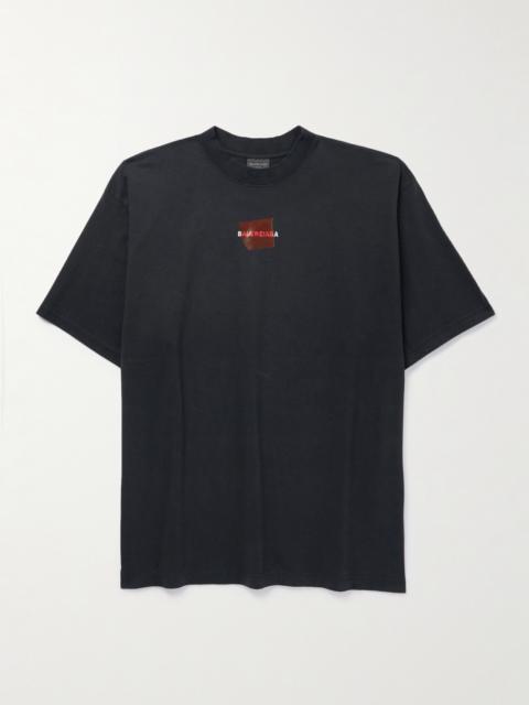 BALENCIAGA Logo-Embroidered Printed Cotton-Jersey T-Shirt