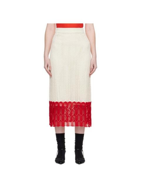 Jil Sander Off-White & Red Bicolor Lace Midi Skirt