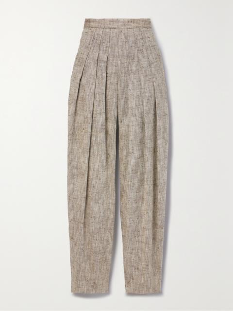 Loro Piana Asael Pleated Silk, Hemp And Cotton-blend Tweed Tapered Pants
