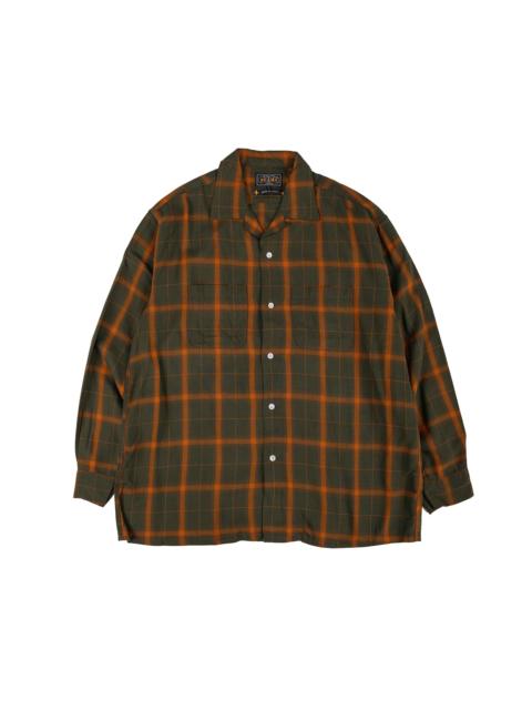 BEAMS PLUS Open Collar Ombre Plaid Green Mustard Ombre