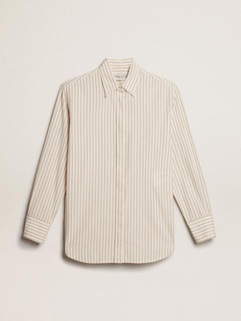 Golden Goose Women’s white cotton shirt with beige stripes